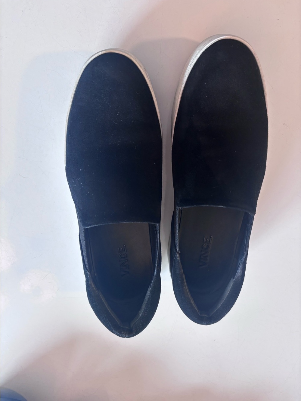 Vince Black Slip-On Suede Sneakers with White Sole